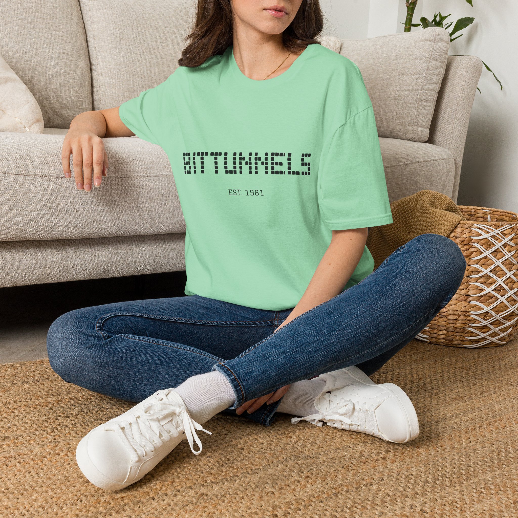 Mint green shirt that ssays bittunnels